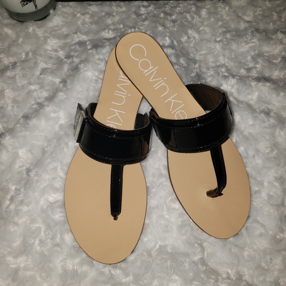 Calvin klein patent slide sandals
